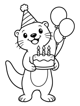 Free printable Otter Celebrating Birthday With Cake coloring page