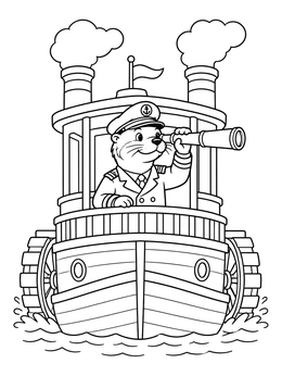 Free printable Otter Captain On A River Steamboat coloring page