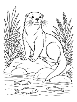 Free printable Otter On Riverbank Rocks coloring page