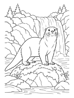Free printable Otter By A Mountain Waterfall coloring page