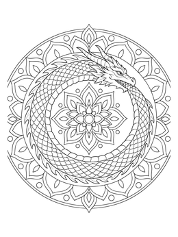 Free printable Ouroboros Dragon Circular Mandala coloring page