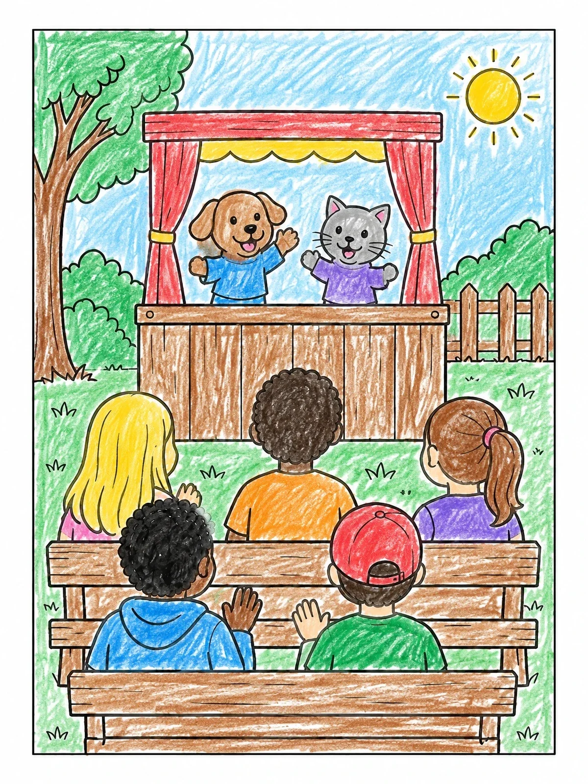 Colored example of the Puppet Show For Kids Outdoors coloring page