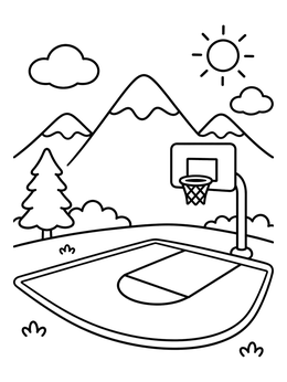 Free printable Outdoor Basketball Court By Mountains coloring page
