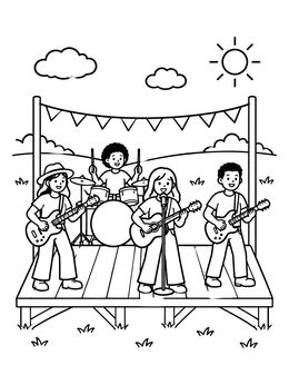 Free printable Outdoor Festival Rock Band Performance coloring page