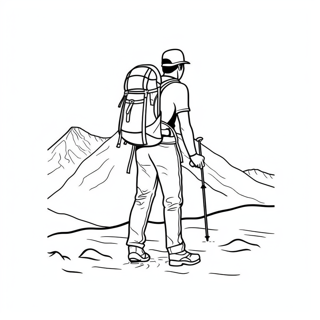 Outdoor Hiking Scene Coloring - Coloring Page