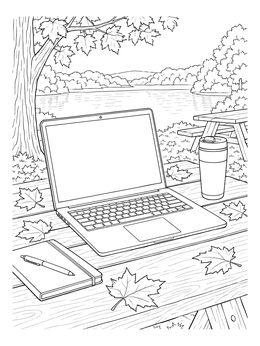 Free printable Outdoor Laptop By The Lake coloring page
