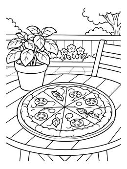 Free printable Outdoor Pizza And Basil Plant coloring page