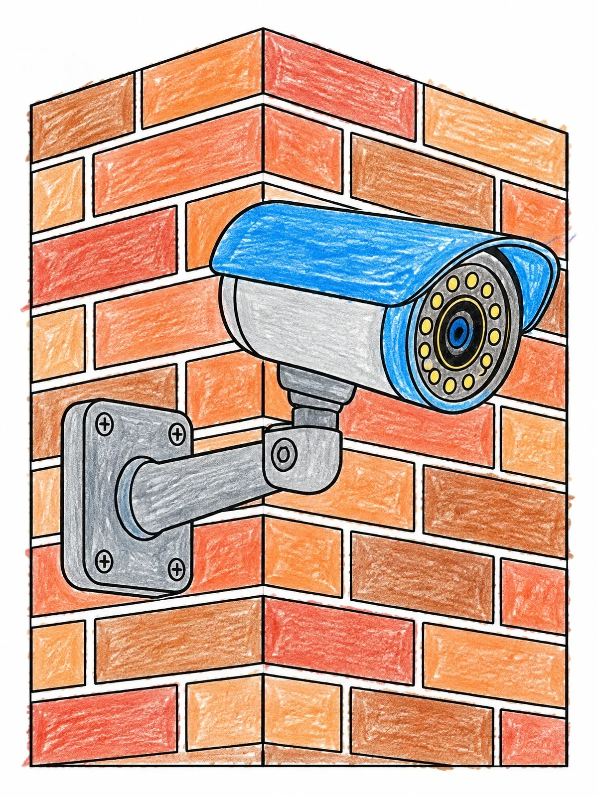 Colored example of the Outdoor Security Camera On Brick Wall coloring page
