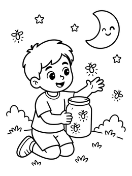 Free printable Boy Catching Fireflies In A Jar coloring page