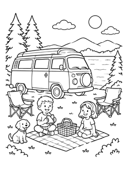 Free printable Family Camping Picnic By The Lake coloring page