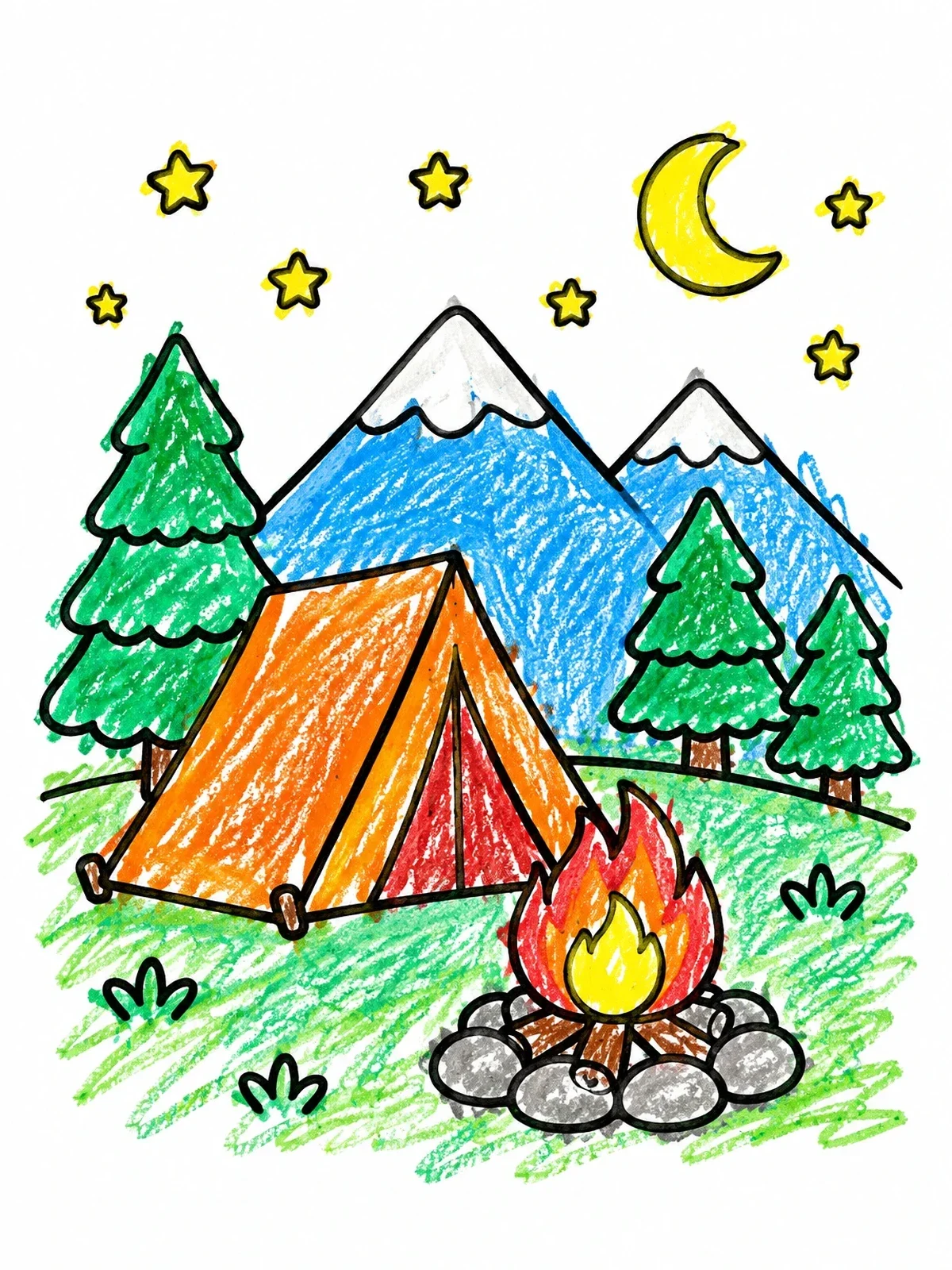 Colored example of the Cozy Campsite Under The Stars coloring page