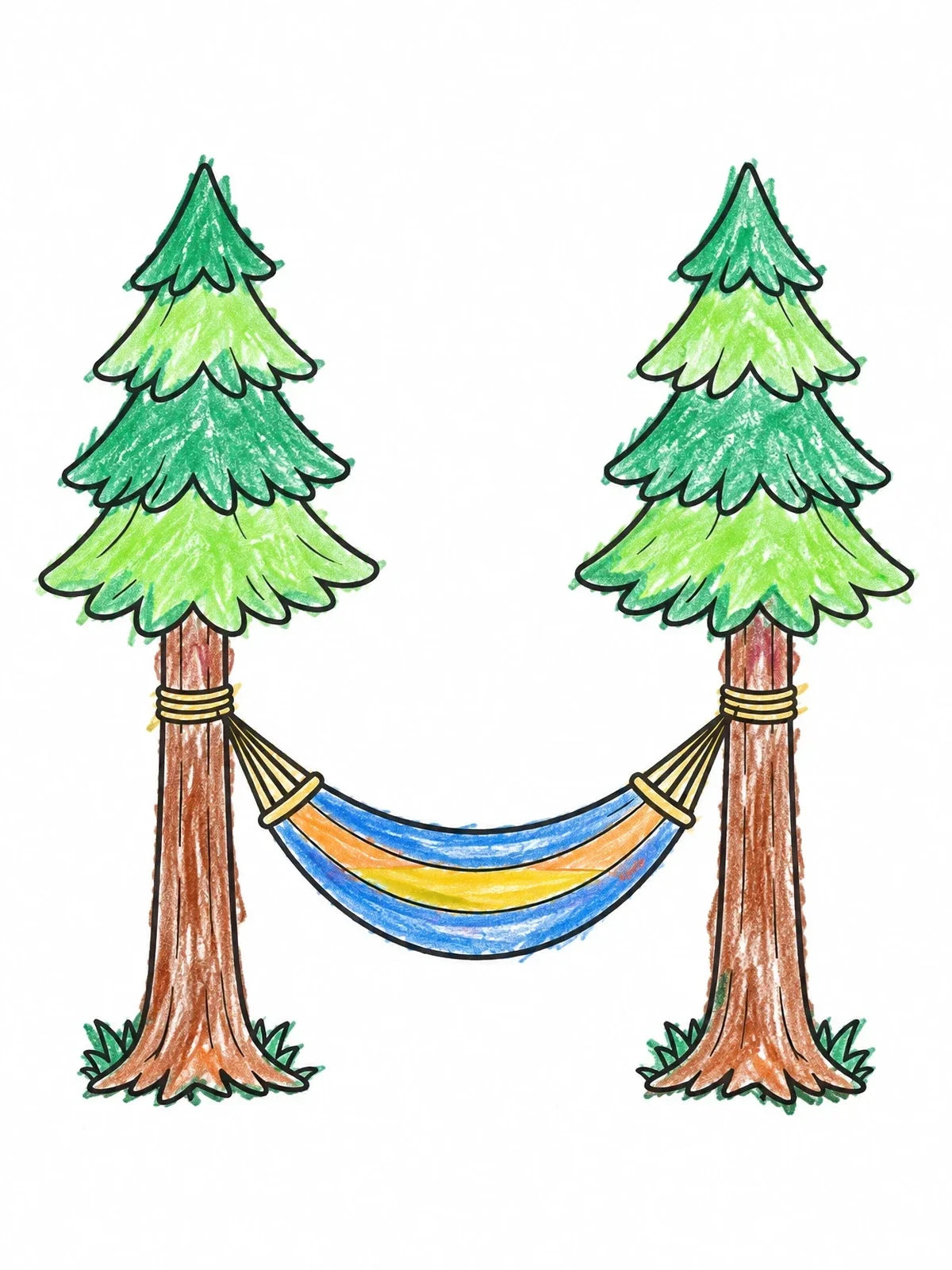 Colored example of the Cozy Hammock Between Pine Trees coloring page