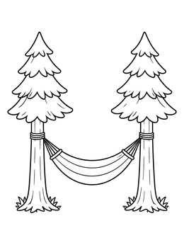 Free printable Cozy Hammock Between Pine Trees coloring page