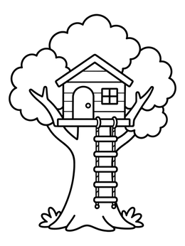 Free printable Cozy Wooden Treehouse With Ladder coloring page