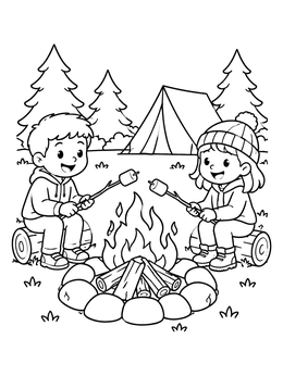 Free printable Roasting Marshmallows At Camp coloring page