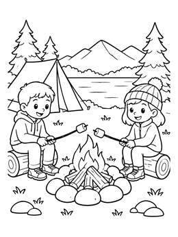 Free printable Roasting Marshmallows At Campfire coloring page