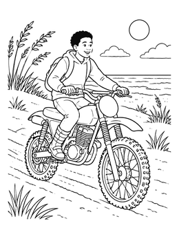Free printable Boy Riding Dirt Bike By The Coast coloring page