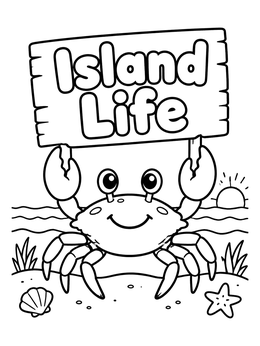 Free printable Cute Crab With Island Life Sign coloring page