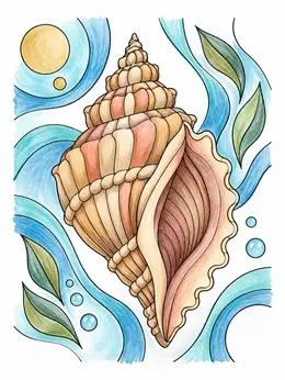 Scotch Bonnet Seashell And Waves – Outer Banks Coloring Page