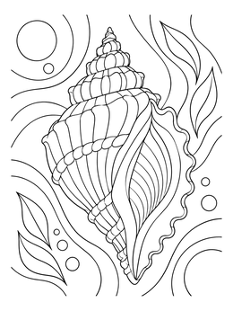 A detailed scotch bonnet seashell on this outer banks coloring page with flowing patterns.