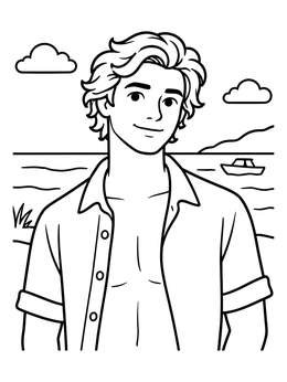 Free printable Young Man On Coastal Beach coloring page
