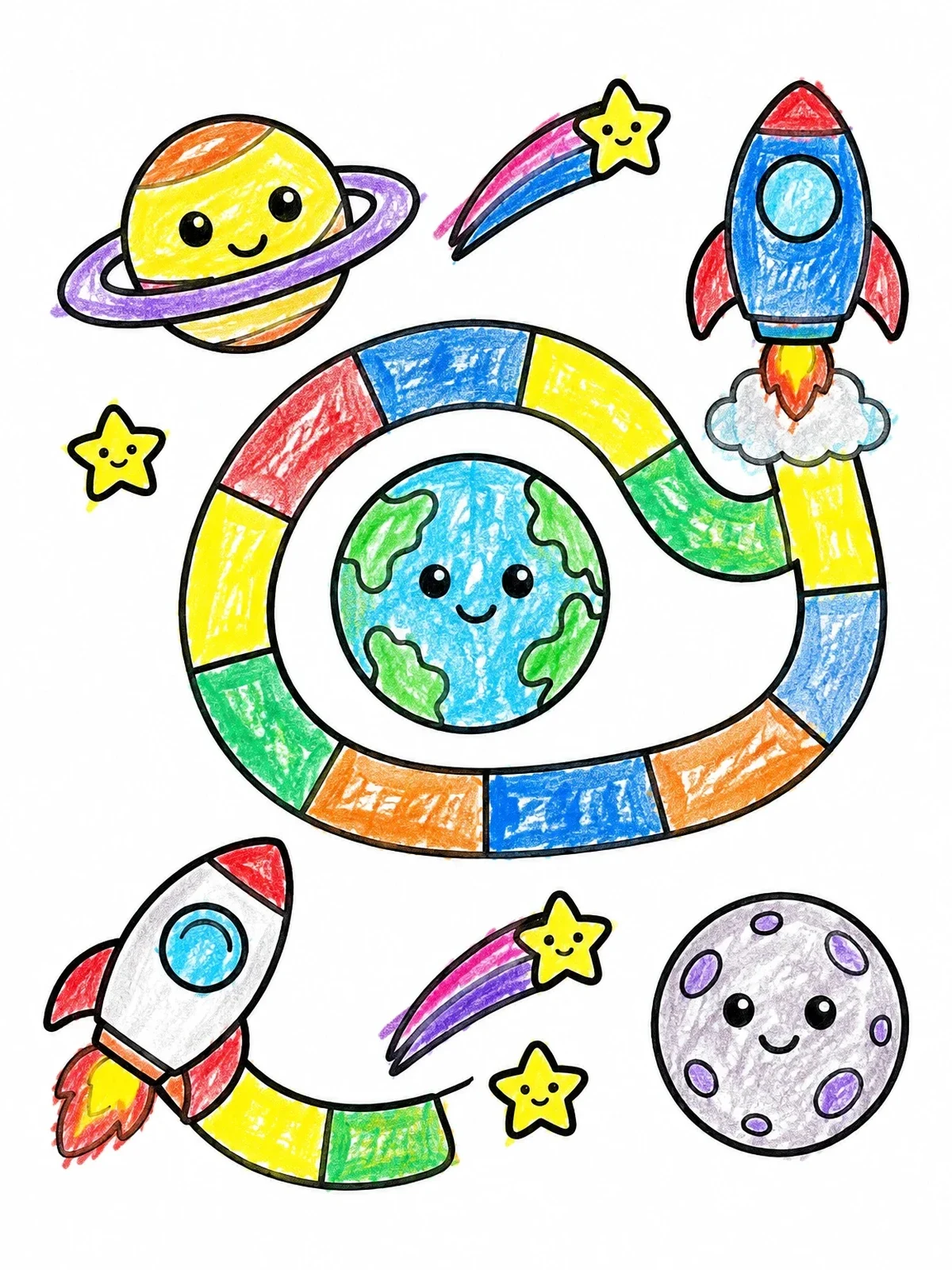 Colored example of the Outer Space Board Game Path coloring page