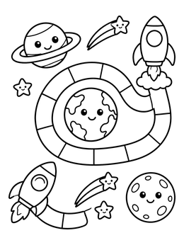 Free printable Outer Space Board Game Path coloring page