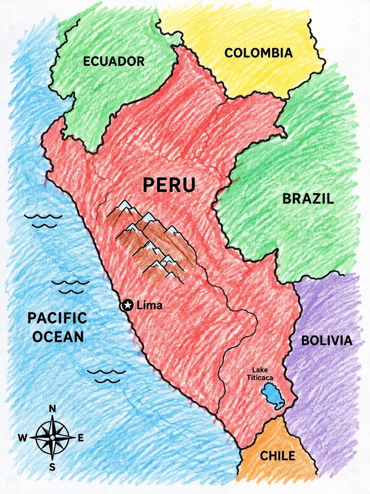 Colored example of the Map Of Peru With Neighboring Countries coloring page