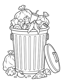 Free printable Overflowing Trash Can With Food Scraps coloring page