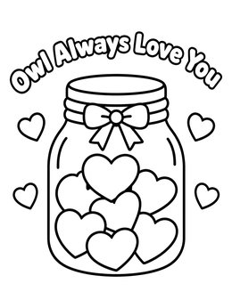 Free printable Owl Always Love You Heart Jar coloring page