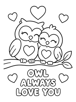 Free printable Owl Always Love You Valentine coloring page