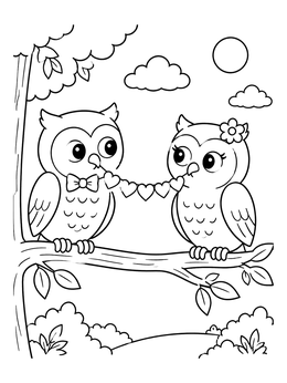 Free printable Owl Couple With Heart Garland coloring page