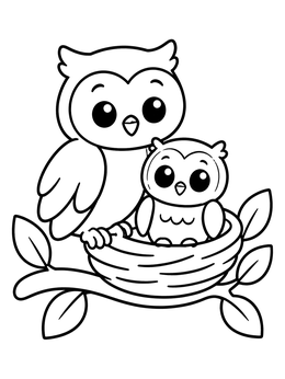 Free printable Owl Mother With Owlet In Nest coloring page