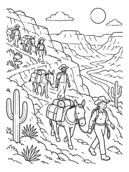 Free printable Pack Mule Train In The Canyon coloring page