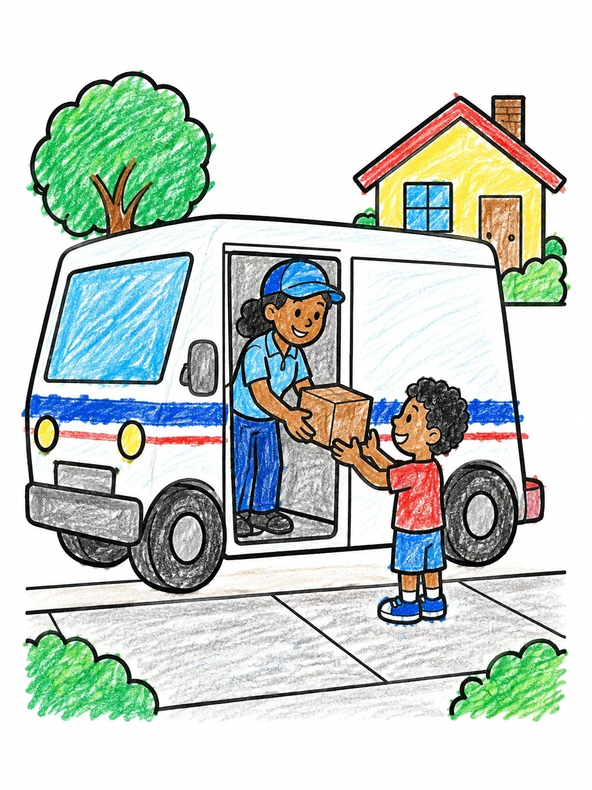 Colored example of the Package Delivery From Mail Van coloring page