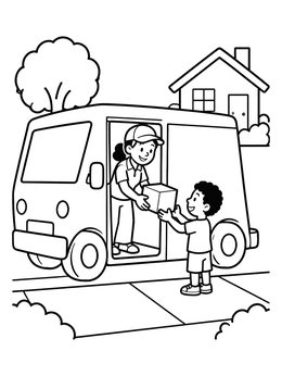 Free printable Package Delivery From Mail Van coloring page
