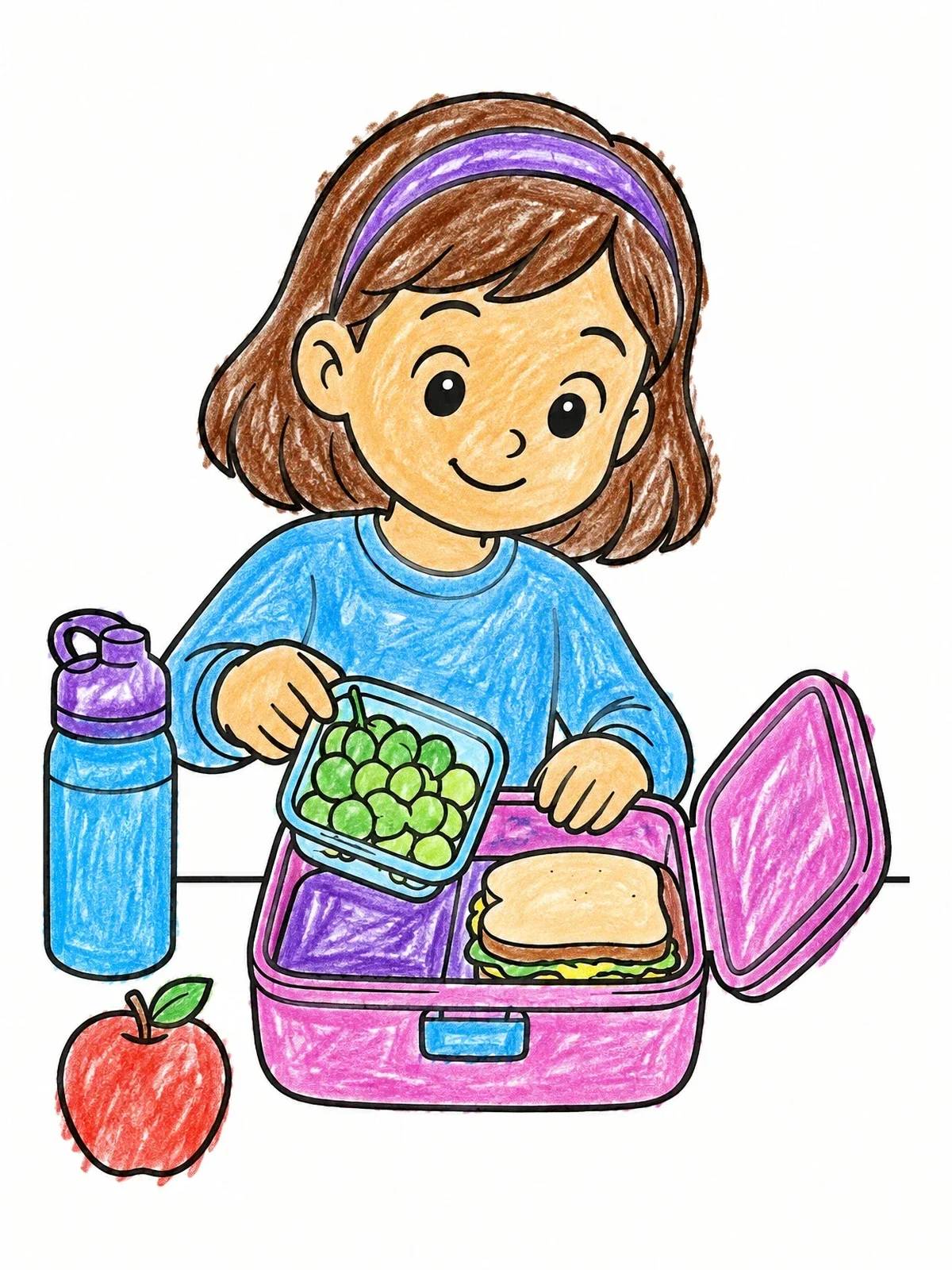 Colored example of the Packing Grapes In School Lunchbox coloring page