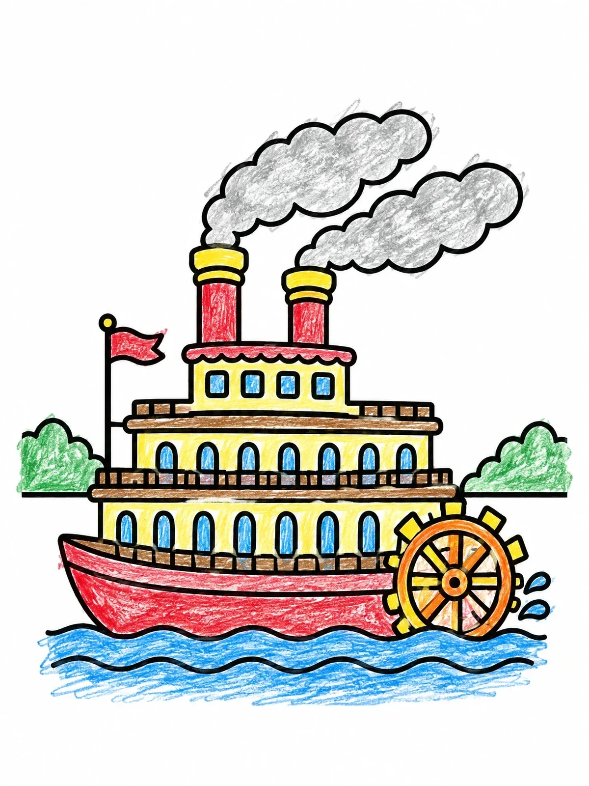 Colored example of the Paddle Steamboat On River coloring page