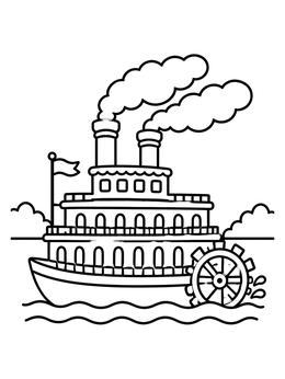 Free printable Paddle Steamboat On River coloring page