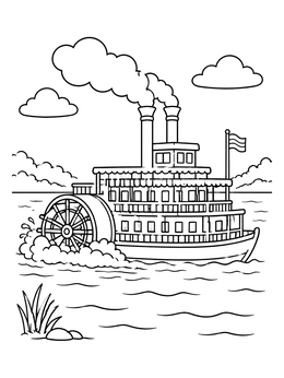 Free printable Paddle Wheel River Steamboat coloring page