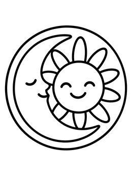 Free printable Sun And Crescent Moon Medallion coloring page