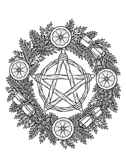 Free printable Yule Wreath With Rustic Pentacle coloring page