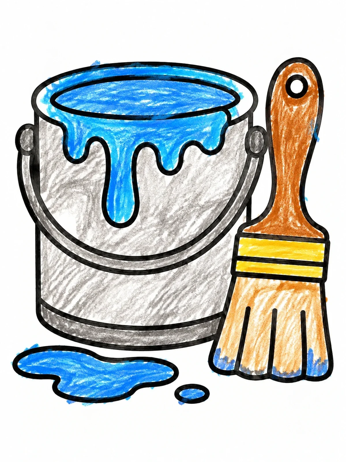 Colored example of the Paint Bucket And Brush coloring page
