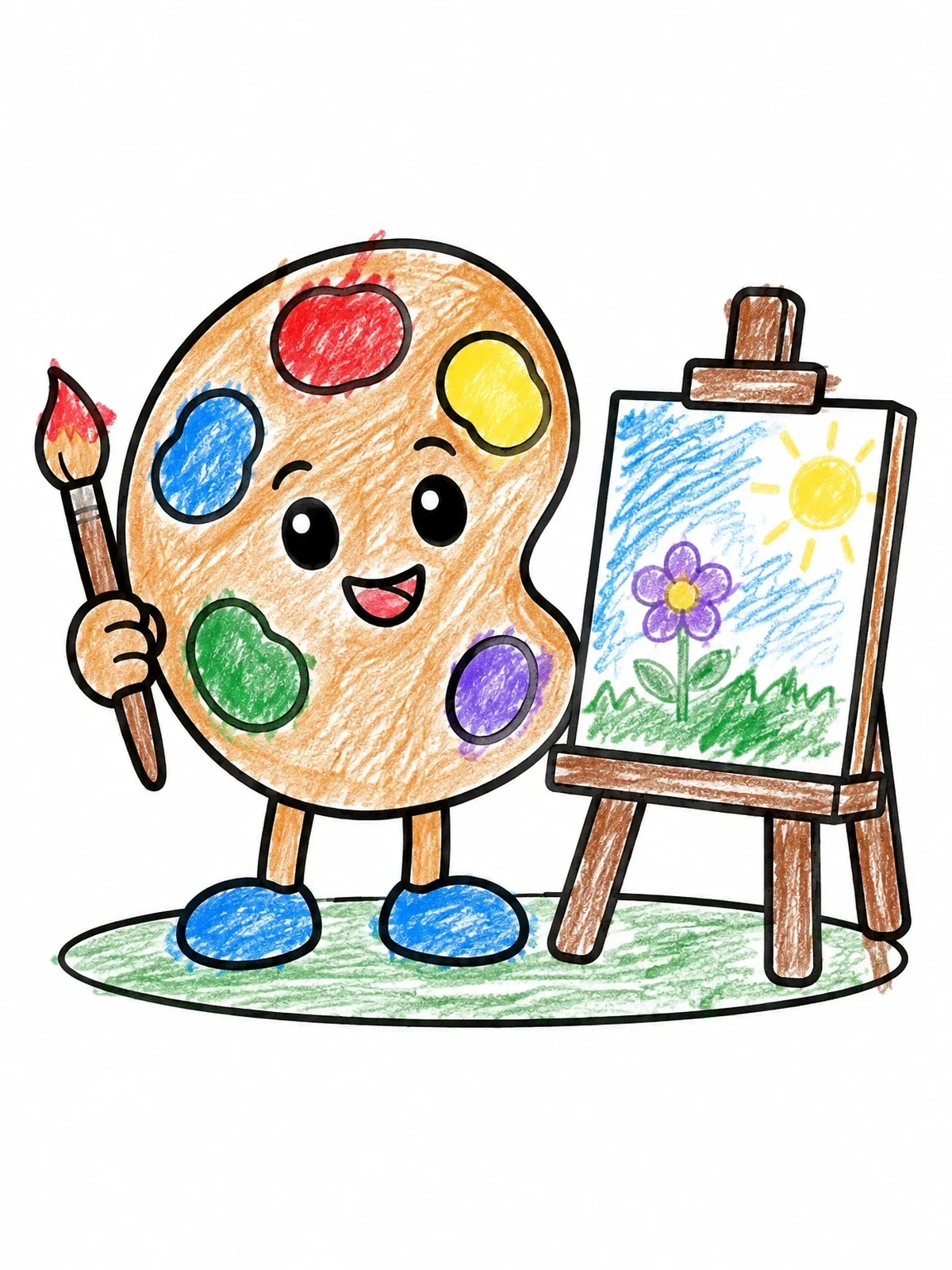 Colored example of the Cute Artist Palette With Easel coloring page