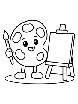 Free printable Cute Artist Palette With Easel coloring page