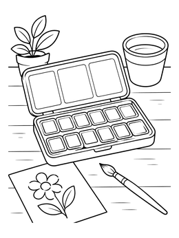 Free printable Watercolor Tin And Painting Supplies coloring page