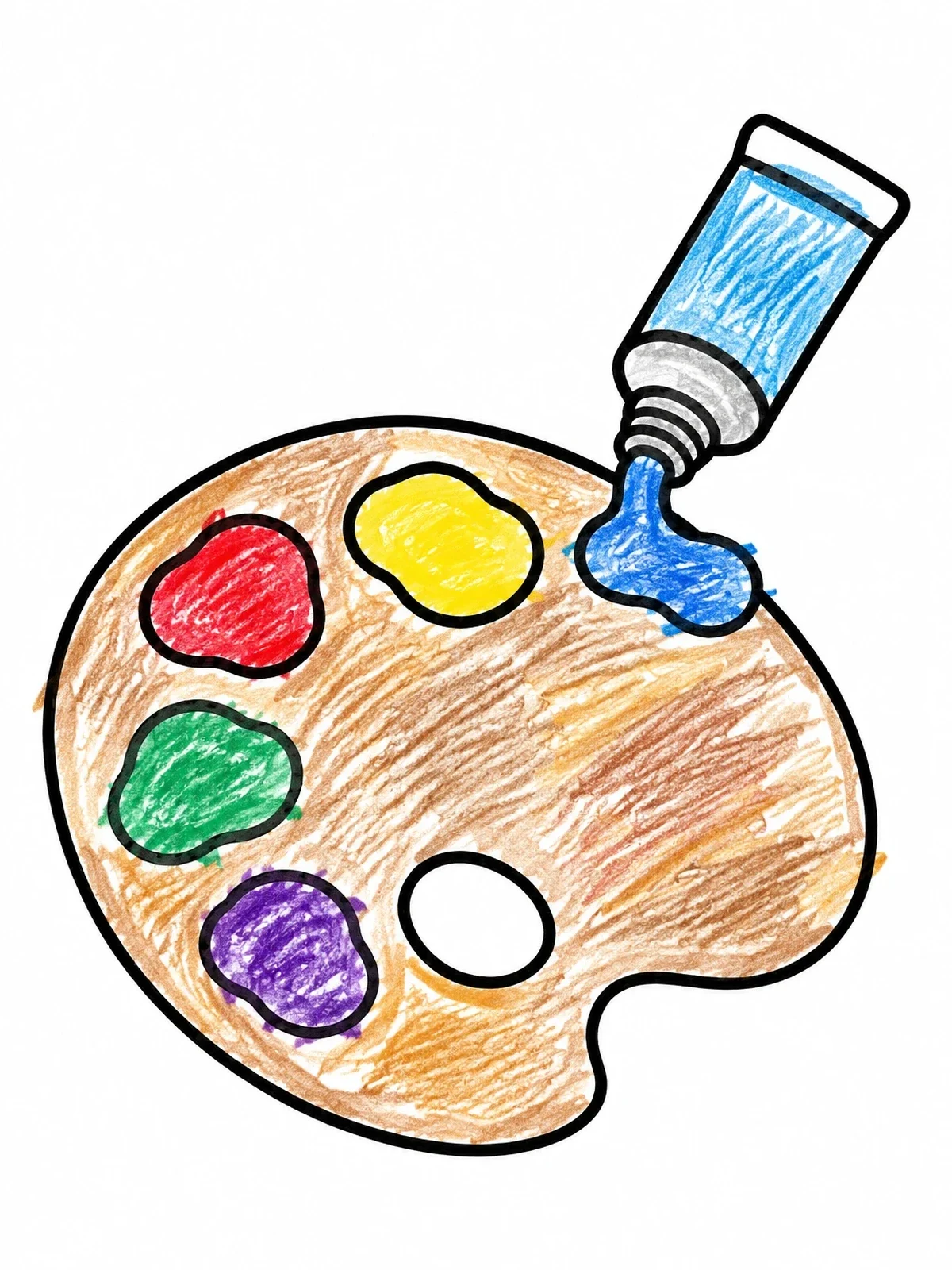 Colored example of the Paint Tube And Artist Palette coloring page