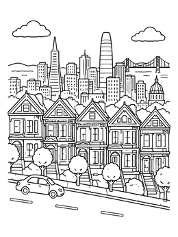 Free printable Painted Ladies And City Skyline coloring page