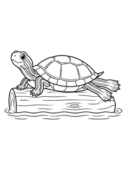 Free printable Cute Painted Turtle Basking On Log coloring page