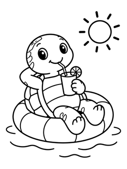 Free printable Cute Turtle Relaxing On Swim Ring coloring page